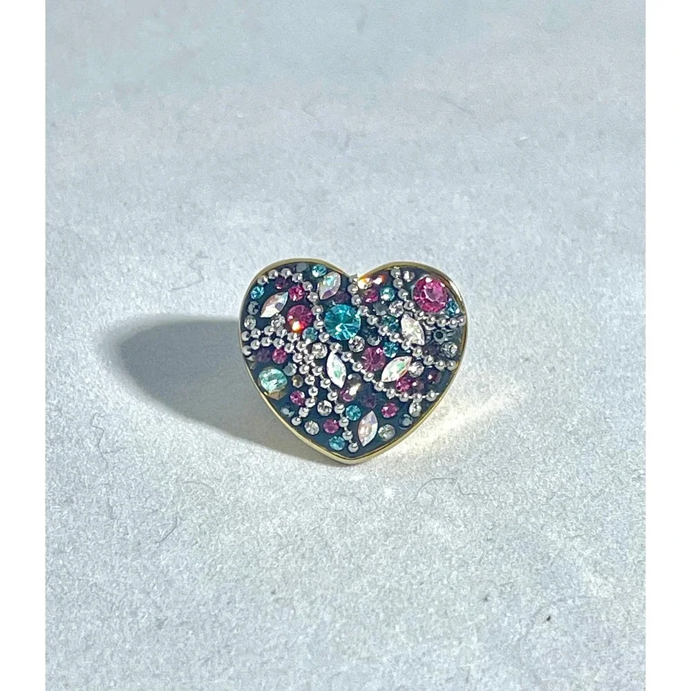 Vintage Linaje Stainless gold tone ring with multi-colored rhinestones sz. 5 3/4